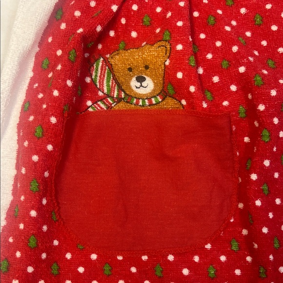 Parisian Prints Festive Red Teddy Bear Apron 100% Cotton - Picture 2 of 11